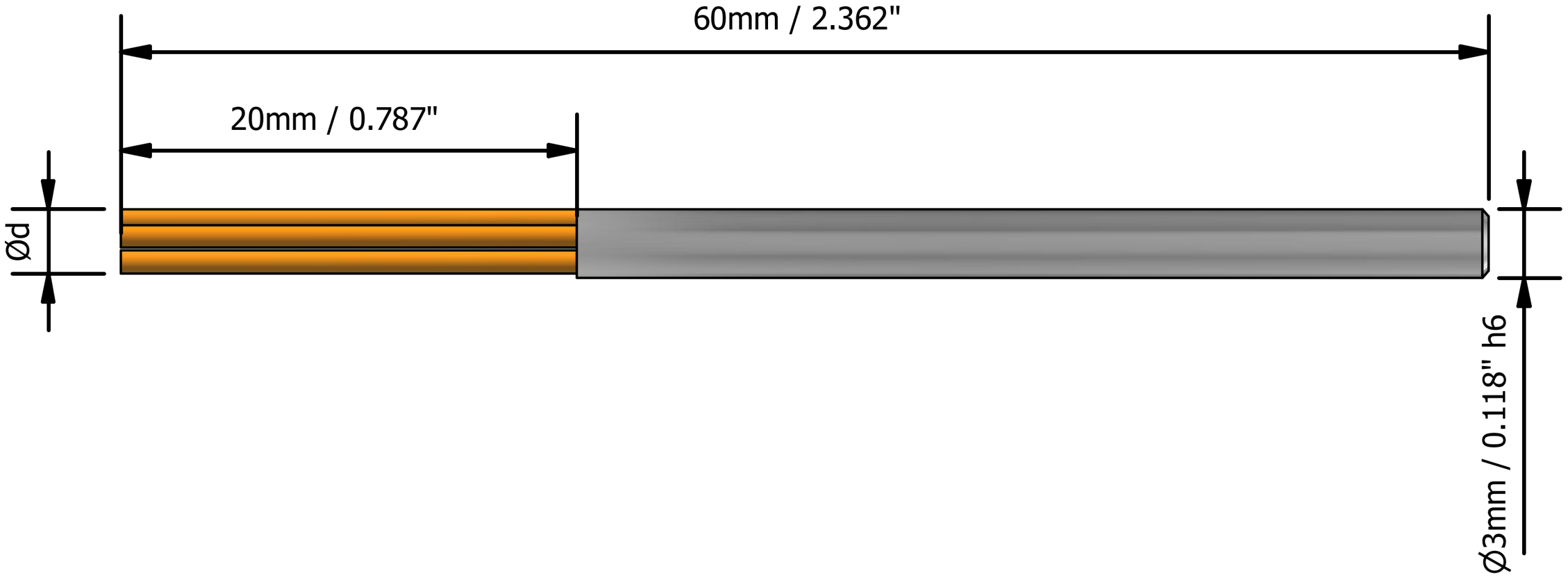 UFIBER Point-Type Brush dimensional drawing for 1.0 to 2.0 mm brush diameter