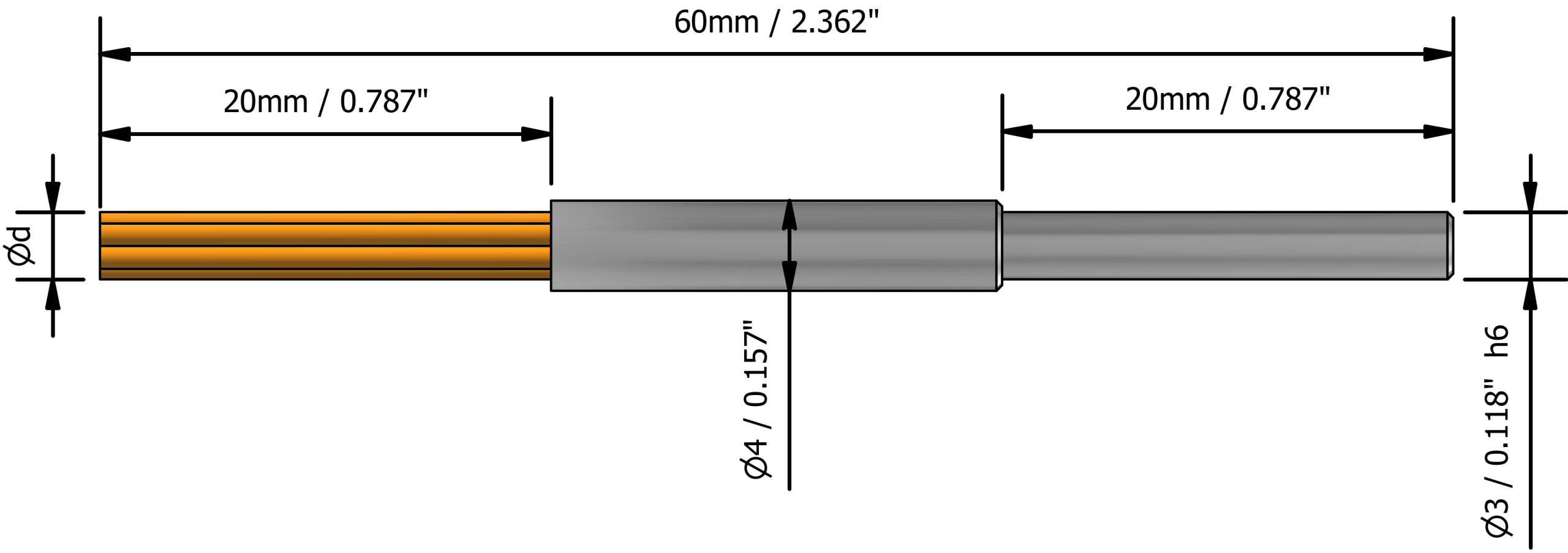 UFIBER Point-Type Brush dimensional drawing for 2.5 to 3.0 mm brush diameter