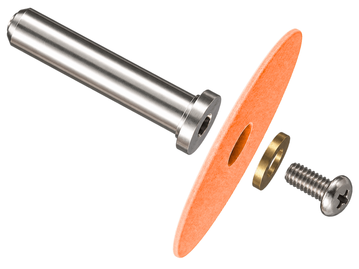 Exploded view of the UFIBER disc, clamping shank, washer and screw