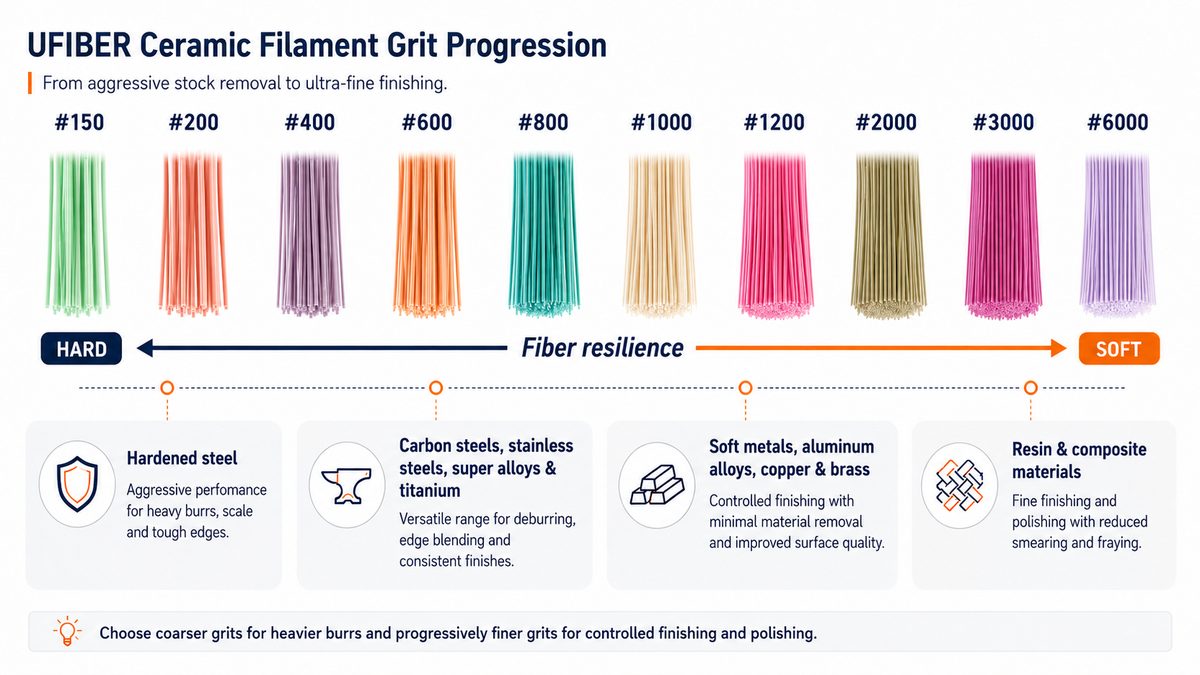 UFIBER ceramic fiber brush grit progression from #150 to #6000