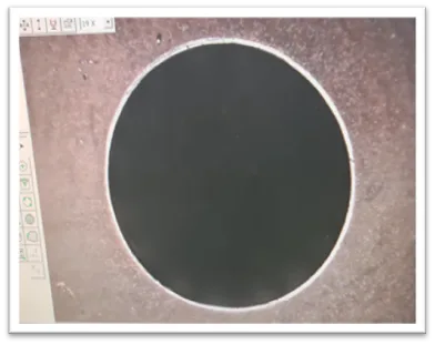 Hole in 60 HRC H13 steel after UBURR deburring with 0.2×45° chamfer