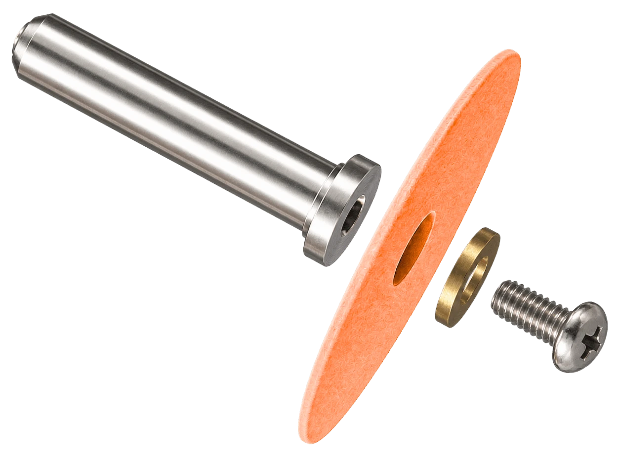 Exploded view of the UFIBER disc, clamping shank, washer and screw