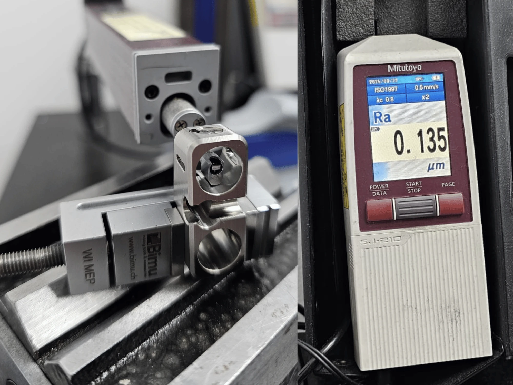Surface roughness measurement of the SUS303 manifold after UFIBER deburring, Ra 0.135 µm